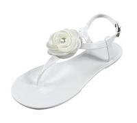 Generisch Sandalias de verano para mujer, perlas y flores, cristal, jalea, dedo del pie, playa, tallas grandes, planas, transparentes, Blanco, 42 EU
