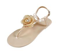 Generisch Sandalias de verano para mujer, perlas y flores, cristal, jalea, dedo del pie, playa, tallas grandes, planas, transparentes, beige, 42 EU