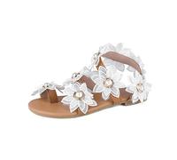 Generisch Sandalias de verano para mujer, sandalias de dedo del pie, zapatos de flores, zapatos planos de playa con perla para, Blanco, 42 EU