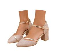 Generisch Sandalias elegantes con puntera abierta, parte delantera brillante, tacón grueso con correa de hebilla para un elegante atuendo de verano, dorado, 39 EU