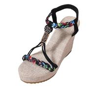 Generisch Sandalias elegantes para mujer para uso diario casual. Diseño de puntera abierta con bandas elásticas. Tacón de cuña Slip-On para verano, Negro , 39 EU