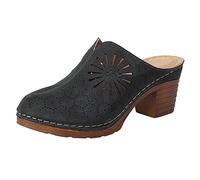 Generisch Sandalias Mujer Con Tacón Trasero Abierto Sandalias Mujer Delantero Cerrado Zuecos Transpirables Sandalias Sólidas Suela Sólida Pantuflas Para Pies Anchos Sandalias Holiday Slides, Negro