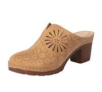 Generisch Sandalias Mujer Con Tacón Trasero Abierto Sandalias Mujer Delantero Cerrado Zuecos Transpirables Sandalias Sólidas Suela Sólida Pantuflas Para Pies Anchos Sandalias Holiday Slides, marrón