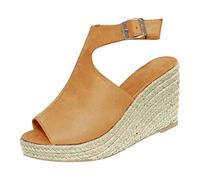 Generisch Sandalias Mujer Cuñas Casual Mujeres Novela Hebilla Zapatos Mujeres Sandalias con Correa Fija, caqui, 35 EU 3X-Estrecho