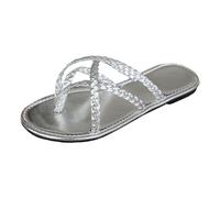 Generisch Sandalias mujer sandalias mujer con suela plana para zapatos de playa monocolor Europa gran rango de tallas tacón bajo calidad comercial exterior, plata, 38 EU