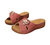 Generisch Sandalias ortopédicas con flores, pantuflas para mujer, suela suave, zapatos de verano, cómodas, pantuflas para el arco del pie, pantuflas de baño, plataforma, zapatos de playa al aire libre