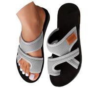 Generisch Sandalias ortopédicas para mujer, sandalias de dedo cómodas, sandalias planas para exteriores, transpirables, sandalias de playa de malla, sandalias abiertas, gris, 39 EU