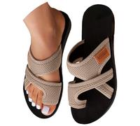 Generisch Sandalias ortopédicas para mujer, sandalias de dedo cómodas, sandalias planas para exteriores, transpirables, sandalias de playa de malla, sandalias abiertas, caqui, 37 EU