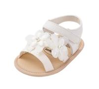 Generisch Sandalias para bebé con apliques florales 3D - Zapatos festivos para aprender a andar con suela suave y perlas | Dulces zapatos de bautizo con cierre adhesivo, Estilo Y01 Blanco, 22 EU