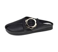 Generisch Sandalias para mujer, cómodas, con parte inferior plana, con estampado floral, tapa redonda, zapatos informales cómodos para todas las estaciones, Negro , 41 EU