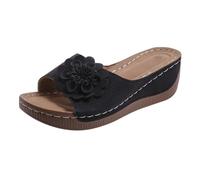 Generisch Sandalias para mujer con plantilla, sandalias ortopédicas para mujer, cómodas, antideslizantes, transpirables, con flores, sandalias de cuña, Negro , 37 EU
