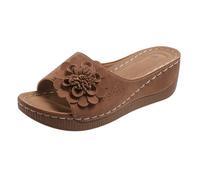 Generisch Sandalias para mujer con plantilla, sandalias ortopédicas para mujer, cómodas, antideslizantes, transpirables, con flores, sandalias de cuña, marrón, 43 EU
