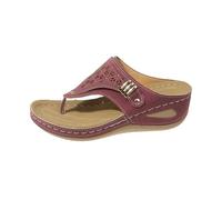Generisch Sandalias para mujer con tacón de cuña, sandalias de playa para interiores y exteriores, transpirables, traseras, abiertas, informales, con soporte para arco, rojo, 38 EU