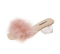 Generisch Sandalias para mujer con tacón, puntera abierta, zapatos de verano, tacón bajo, pantuflas borrosas, sandalias, ocio, tacón cuadrado, zapatos de fiesta, pantuflas de verano, pantuflas para