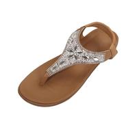 Generisch Sandalias para mujer, sandalias bohemias con diamantes de imitación, cómodas sandalias de verano con plantilla ortopédica, informales, elásticas, sandalias de baño, marrón, 36 EU