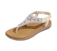 Generisch Sandalias para mujer, sandalias bohemias con diamantes de imitación, cómodas sandalias de verano con plantilla ortopédica, informales, elásticas, sandalias de baño, Blanco, 38.5 EU