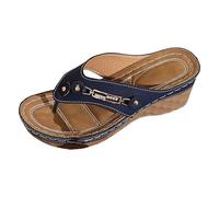 Generisch Sandalias para mujer, sandalias de cuña, zapatos de cabaña, puntera abierta, transpirables, cómodas, para el verano y el tiempo libre, Style A03 Navy, 37 EU