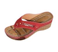 Generisch Sandalias para mujer, sandalias de cuña, zapatos de cabaña, puntera abierta, transpirables, cómodas, para el verano y el tiempo libre, Estilo A04 Rojo, 41 EU