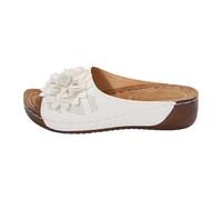 Generisch Sandalias para mujer, sandalias elegantes y elegantes, sandalias de cuero, sandalias de verano, antideslizantes, para playa, viajes, senderismo, informales, pies anchos, zapatillas, Blanco