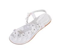 Generisch Sandalias para mujer, sandalias planas con banda elástica, zapatos casuales y cómodos, estilo bohemio, pantuflas de playa, Blanco, 42 EU