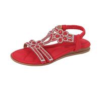 Generisch Sandalias para mujer, suela plana, boho, transpirable, abierta, vestido de verano, sandalias para fiestas, suaves, ligeras, cómodas, elegantes, de verano, sandalias de playa, B5 rojo, 40 EU