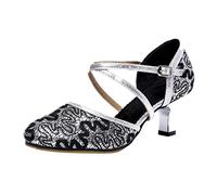 Generisch Sandalias para mujer, zapatos de baile para mujer, con tacón, estándar latino, sandalias de salón de baile, sandalias de tiras de tacón cuadrado, zapatos de salsa tango de danza, zapatos