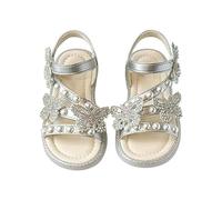 Generisch Sandalias para niña, puntera abierta, zapatos de verano para niñas, suela antideslizante, zapatos de verano transpirables, plata, 28 EU