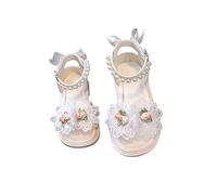 Generisch Sandalias para niña, sandalias de verano para niños, zapatos de playa con perlas de flores para niña, sandalias de verano, suela antideslizante, zapatos de verano transpirables, Blanco, 25