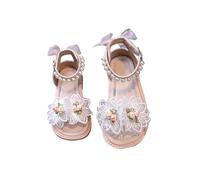 Generisch Sandalias para niña, sandalias de verano para niños, zapatos de playa con perlas de flores para niña, sandalias de verano, suela antideslizante, zapatos de verano transpirables, rojo, 32 EU