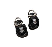 Generisch Sandalias para niña, sandalias de verano para niños, zapatos de playa con perlas, sandalias de verano, suela antideslizante, zapatos de verano transpirables, Negro , 18 EU