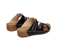Generisch Sandalias planas para mujer, sandalias de cuña portátiles, zapatillas, informales, cómodas, elegantes y elegantes, con altura de suela gruesa, para casa, para caminar, playa, Negro , 36 EU