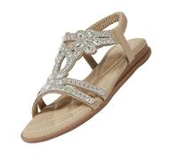 Generisch Sandalias planas para mujer, sandalias de diamantes de imitación, sandalias de verano elegantes con purpurina bohemia con correa en T, zapatos de verano, suelas suaves, zapatos de playa