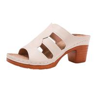 Generisch Sandalias & Slides para Mujer Mujer Talla Grande Tacón Cuadrado Tacón Alto Color Sólido Moda Ropa Exterior Sandalias Zapatillas, beige, 41 EU