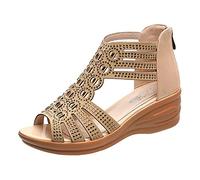 Generisch Sandalias Up para mujer, con cremallera, para exteriores, para mujer, sin restricciones, para el día a día, tiempo libre, beige, 39 EU