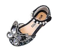 Generisch Sandalias vestido rendimiento zapatos de baile Rhinestone mariposa forma lentejuelas perla gancho lazo sandalia 29, Negro , 25 EU