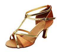 Generisch Satén Latino Med Tacones Zapatos Mujeres 's Tangotance Danza Casual Zapatos Calcetines Zapatos Mujer 35-42, marrón, 36 EU
