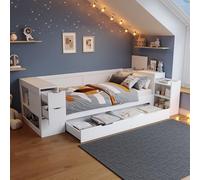 Generisch Schlafsofa 90 x 200 cm Einzelbett Multifunktionsbett mit Schubladen, Ablageflächen und Stauraum Mit Nachttischen Mit Stauraum Ohne Matratze Weiß