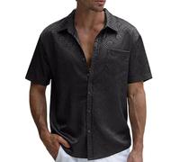 Generisch Seidensticker Hemd Herren Kurzarm Hemden Button Down Hawaiihemd Sommer Strand Hemd mit Brusttasche Vintage T Shirts Lässiges Urlaubs Top Strandhemden Sommerhemd Freizeithemd
