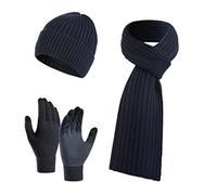 Generisch Señoras y caballeros gorro de lana cálido de invierno bufanda guantes slouchy conjunto de tres piezas gorro de punto de nieve de invierno con visera manoplas bufandas conjuntos, marine