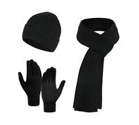 Generisch Señoras y caballeros gorro de lana cálido de invierno bufanda guantes slouchy de tres piezas gorro de punto de nieve de invierno con visera manoplas bufandas conjuntos, Negro , talla única