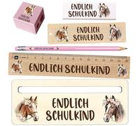 Generisch Set de escolarización para niños y niñas, regla, borrador, ayuda a la lectura, 3 tamaños (mini, estándar, premium), dinosaurio, unicornio, fútbol (caballo, juego premium)