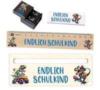 Generisch Set de escolarización para niños y niñas, regla, borrador, ayuda a la lectura, 3 tamaños (mini, estándar, premium), dinosaurio, unicornio, fútbol (dinosaurio, juego estándar)