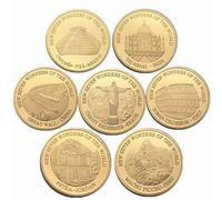 Generisch Seven New Wonders of The World, Coins, Gilded, Collection, Christ The Redeemer, Ruins of Machu Picchu, Great Wall of China, Ancient City of Petra, Perú, Pyramid, Coliseo, Taj Mahal