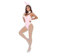 Generisch Sexy cadenas lencería mujer Bunny Girl traje anime Halloween disfraz cosplay body conejito diadema medias conjunto lencería camisón (XL)