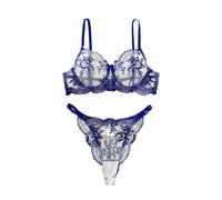 Generisch Sexy Mesh Underwire Garter Belt Lingerie 2 Piece Nachtwäsche Dessous, azul, XL