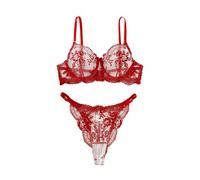 Generisch Sexy Mesh Underwire Garter Belt Lingerie 2 Piece Nachtwäsche Dessous, rojo, XL