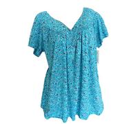 Generisch Short Plus Pulli V-cuello blusa top en camisa mangas estampadas mujeres blusa mujer suéter señoras ajustado, azul celeste, 5XL
