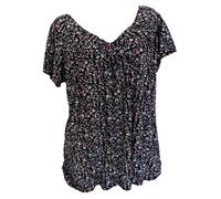 Generisch Short Plus Pulli V-cuello blusa top en camisa mangas estampadas mujeres blusa mujer suéter señoras ajustado, Negro , L