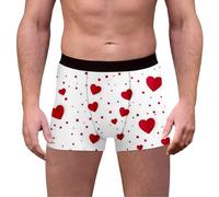 Generisch Shorts für Herren mit Herz-Print Zum Valentinstag, hohe Elastizität, Bequeme und stylische Slips für den Alltag (White, M)