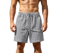 Generisch Shorts Herren Sommer Karierte Strandshorts leichte Luftige Shorts Männer Einfarbige Sportshorts lockere Freizeit kurze Hosen Strand Jogger Sommershorts mit Taschen Freizeithose, gris claro